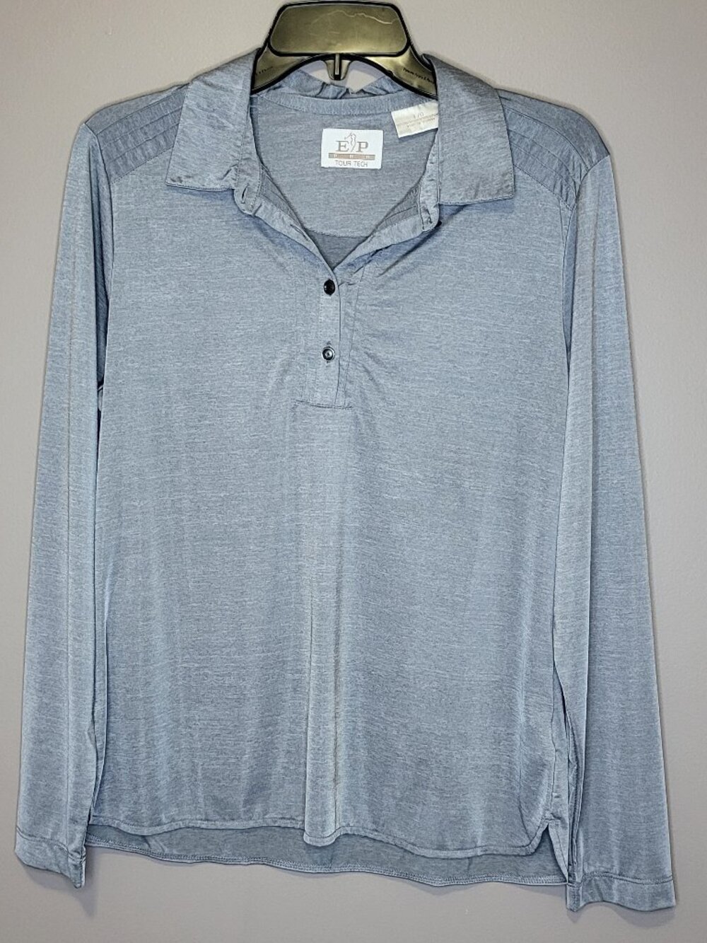 EP Pro Tour Tech Women's Light Grey Heather Long Sleeve Golf Polo Shirt Size LG